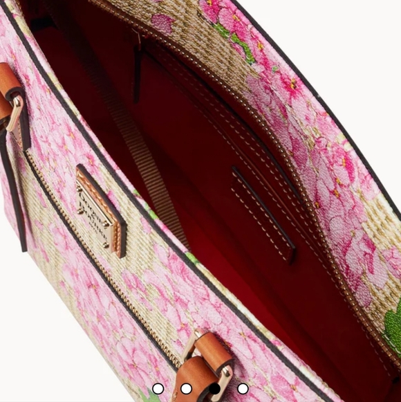 Dooney & Bourke Pink Floral Tote with Brown Leather Straps - Picture 3 of 6